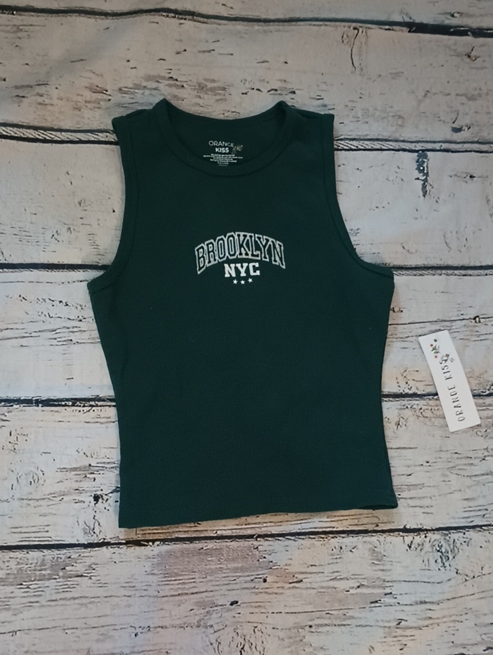 Orange Kiss Hunter Green Brooklyn NYC Printout Tank NWT